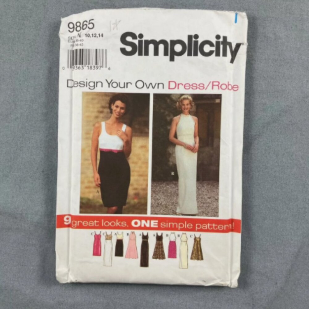 UNCUT Simplicity 9865 Misses Sleeveless Formal Dress Sewing Pattern Sz 10 12 14